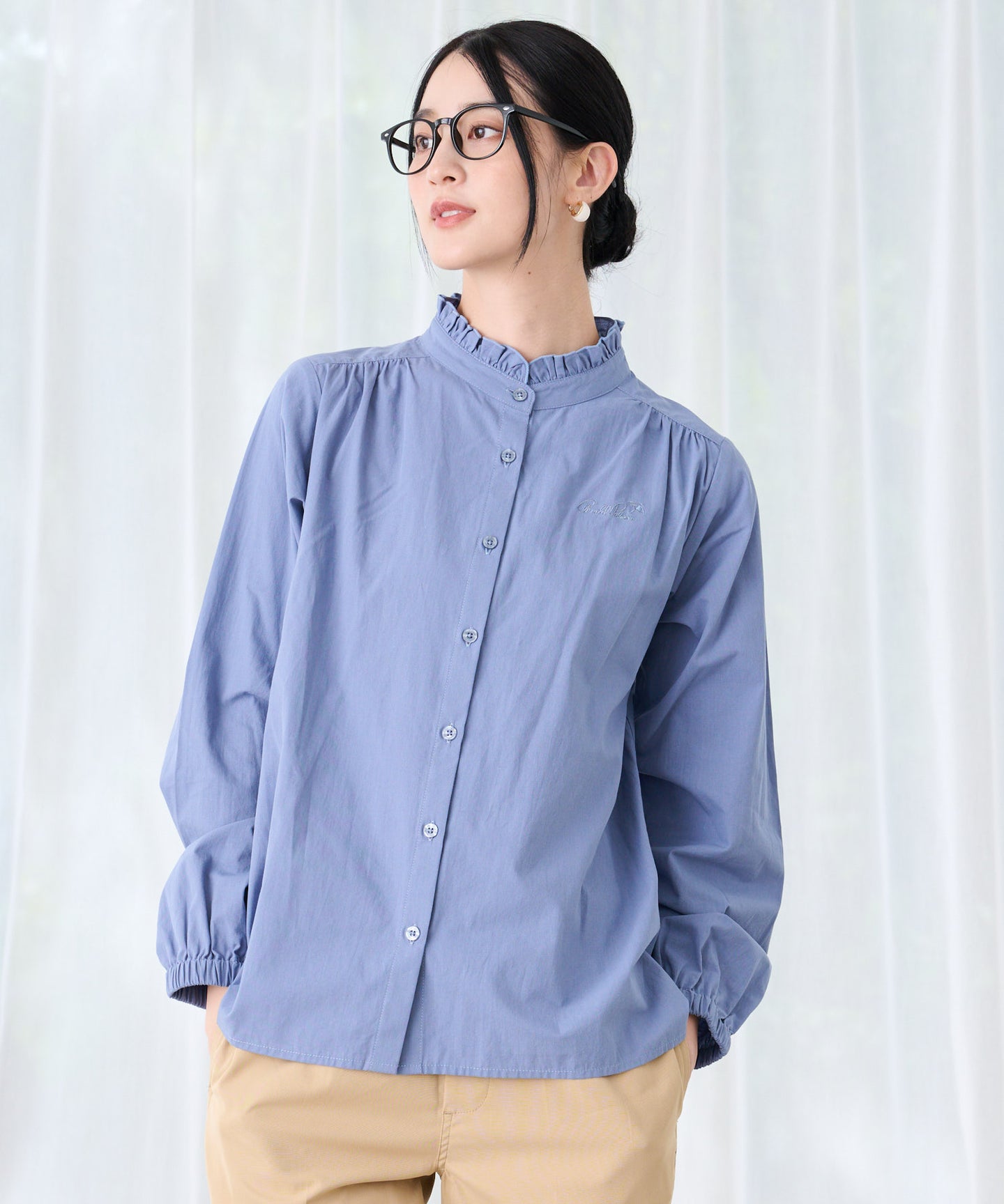 Arnold Palmer プチフリル バンドカラー シャツブラウス